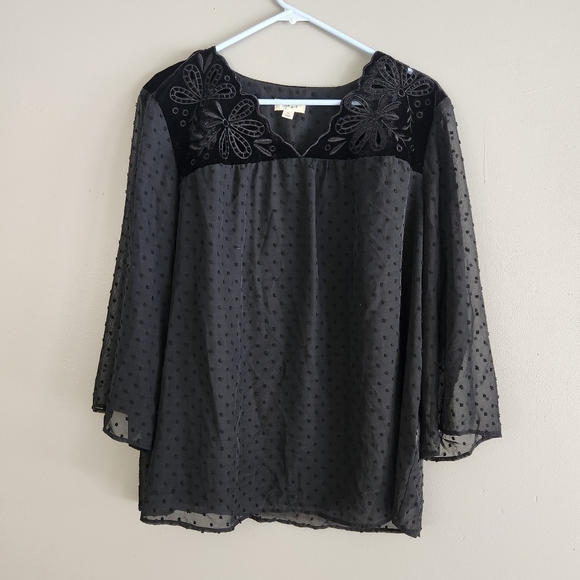 Style & Co. Tops - Style & Co‎ Women's XL Deep Black Swissdot Velvet Yolk Accent Blouse w/Camisole